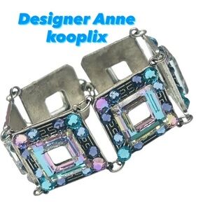 ✨Anne Kooplix Sterling Silver Square Link Bracelet✨statement jewelry-blue-stones